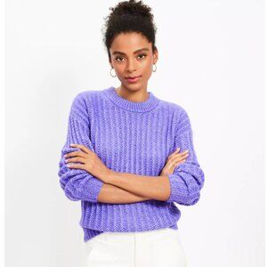Vibrant Purple Fuzzy Textured Ribbed Sweater Long Sleeve Crewneck -NEW